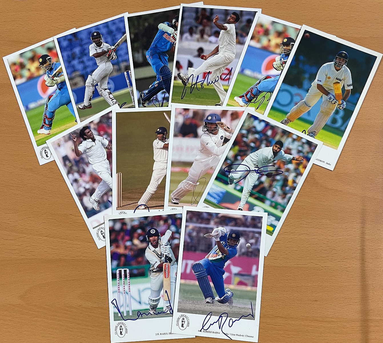 India cricket collection 12 signed 6x4 colour cricket cards of players past and present. Good