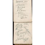 Football and Cricket Autograph book 1940s, 50s packed with legendary names 30 multi signed pages