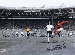 Autographed Geoff Hurst 16 X 12 Photo - Col, Depicting The England Striker Scoring The Iconic Fourth