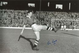 Watford Footballing Legend Jim Lewis Hand signed 10x8 Black and White Photo showing Lewis Warming