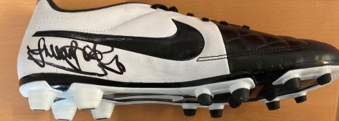 Sir Trevor Brooking Signed Nike Football Boot. UK Size 9 Boot. Black and White in colour. Signed