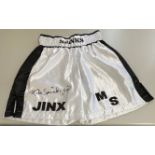 Boxing Michael Spinks signed replica black and white Boxing Shorts. Michael Spinks (born July 13,