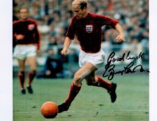 Football Sir Bobby Charlton Hand signed 8x6 Colour Photo of Charlton Playing For England. Superb