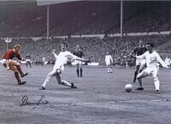 Autographed Denis Law 16 X 12 Photo - Colorized, Depicting The Man United Centre-Forward Opening The