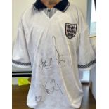 England Multi Signed Retro Home Shirt. Personally Signed by 4 England Legends including Teddy