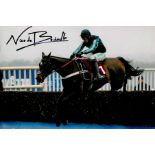 Jockey Nico De Bonneville Hand signed 10x8 Colour Photo showing Bonneville on his horse in the