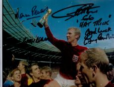 Multi Signed England 1966 World Cup Winners 8x6 Colour Photo. Personally Signed by Bobby Charlton,