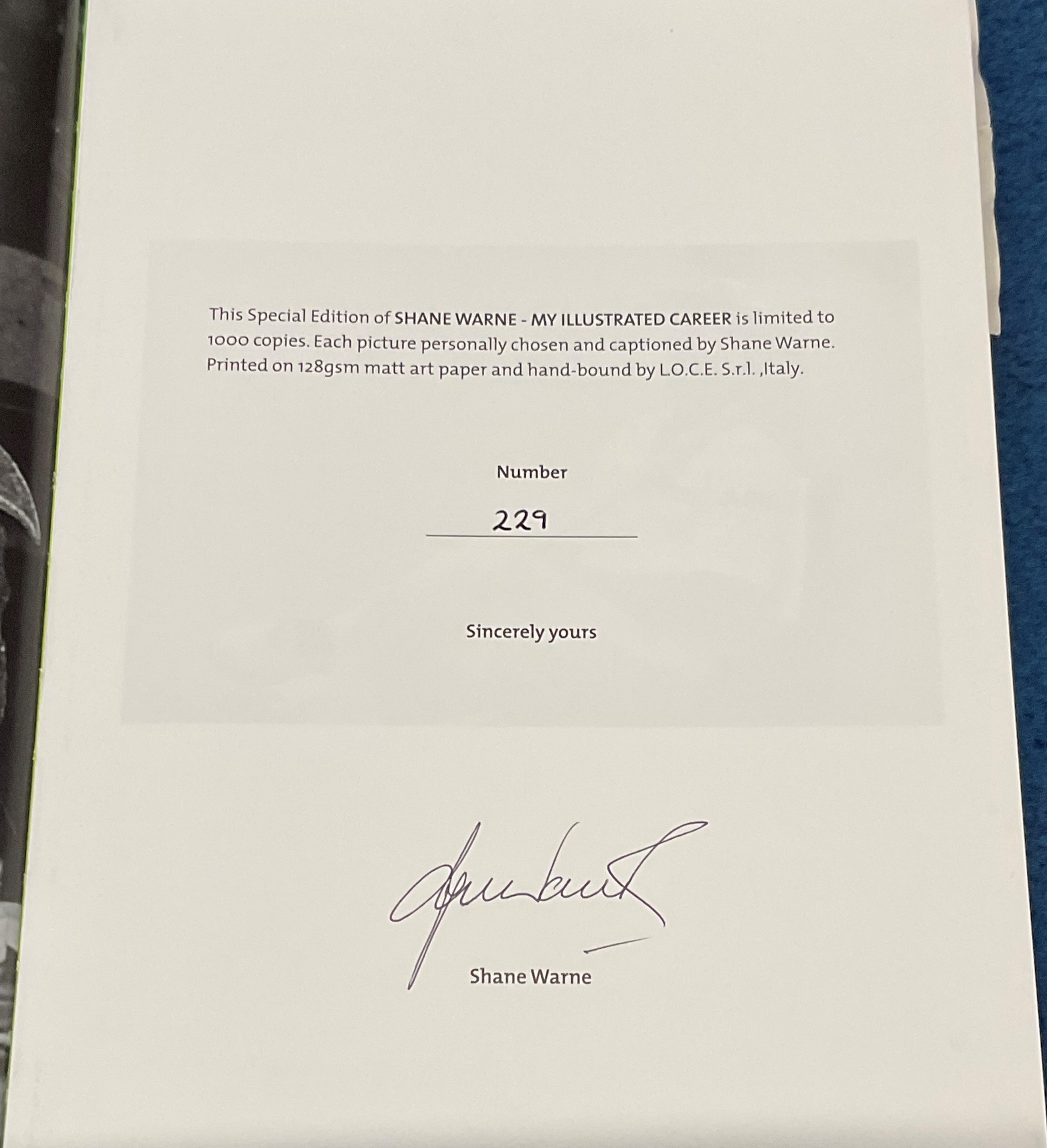 Shane Warne. Rare hand signed limited edition autobiography of Aussie Cricket Legend Shane Warne. - Image 3 of 3