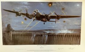 WW2 Philip E West Colour 28x19 Multi Signed Print titled ' Operation Chastise-The Dambusters'.