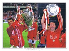 Autographed RYAN GIGGS 16 x 12 photo - Col, depicting a wonderful dual image of Giggs holding