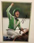 Horse Racing Legend Frankie Dettori MBE Hand signed 11x7. 5 Colour Photo in black wood effect