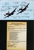 WWII, Lancasters 10x6 colour photograph, multi-signed by 13 Bomber Command Veterans including Fit Lt