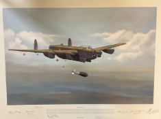 WW2 Maurice Gardner Multi Signed Colour 27x20 Print Titled 'Tallboy Away'. Hand signed in Pencil