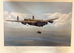 WW2 Maurice Gardner Multi Signed Colour 27x20 Print Titled 'Tallboy Away'. Hand signed in Pencil