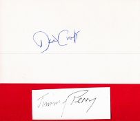 Jimmy Perry and David Croft signed cards. Perry and Croft co-wrote the BBC sitcoms Dad's Army (