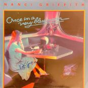 NANCI GRIFFITH (1953-2021) signed LP Record 'Once In A Very Blue Moon'. Good condition. All