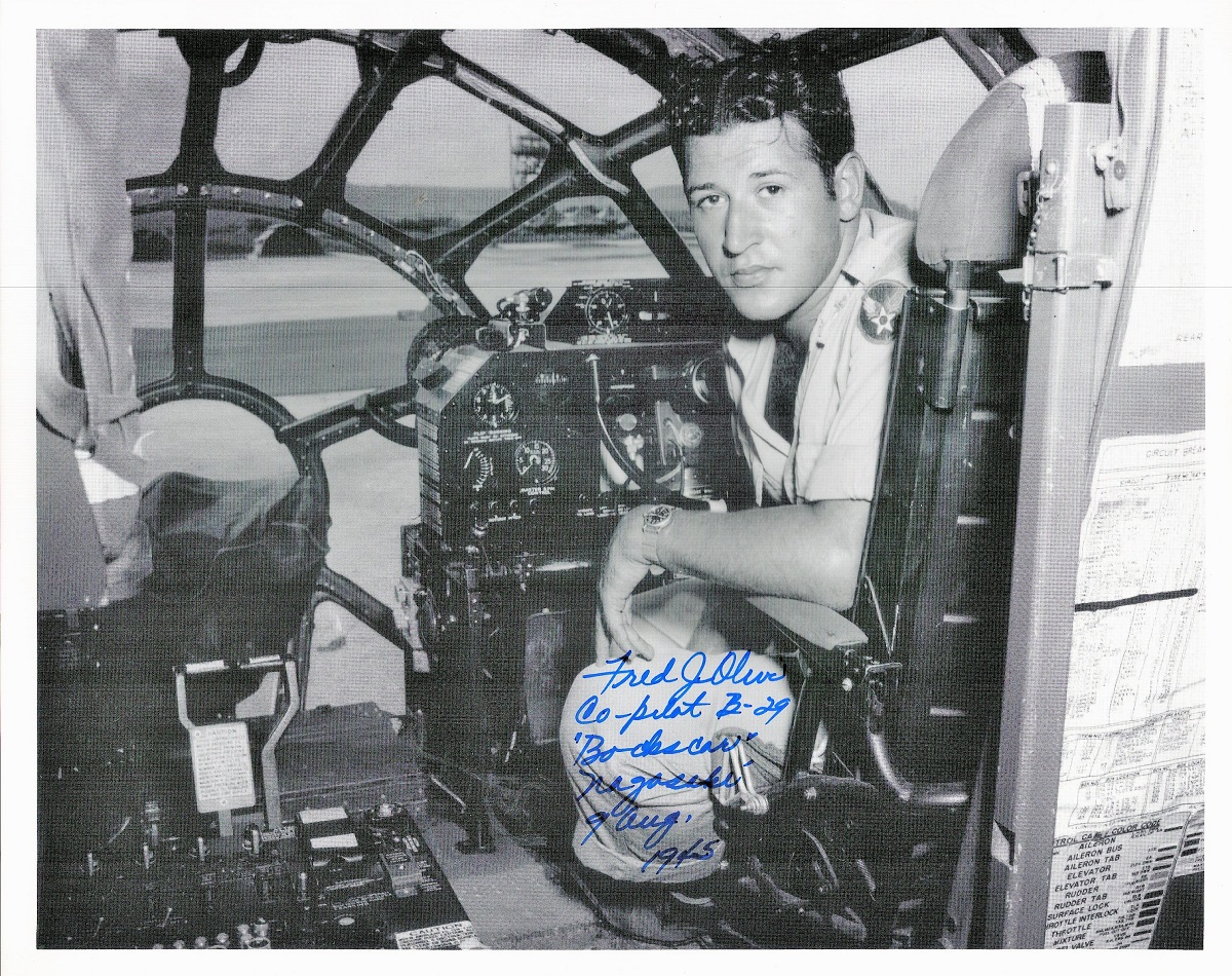 WWII, Frederick J. Olivi signed vintage 10x8 black and white photograph, inscribed with details of