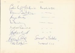 Multi signed vintage Visitors book page includes 5 signature British icons such as Bobby Moore, Vera