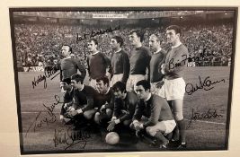 Manchester Utd FC 1968 European Cup Winners Legends Multi Signed 12x8 Black and white Photo.