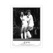 Autographed Ricky Villa 16 X 12 Limited Edition - B/W, Depicting Villa Celebrating With Team Mate