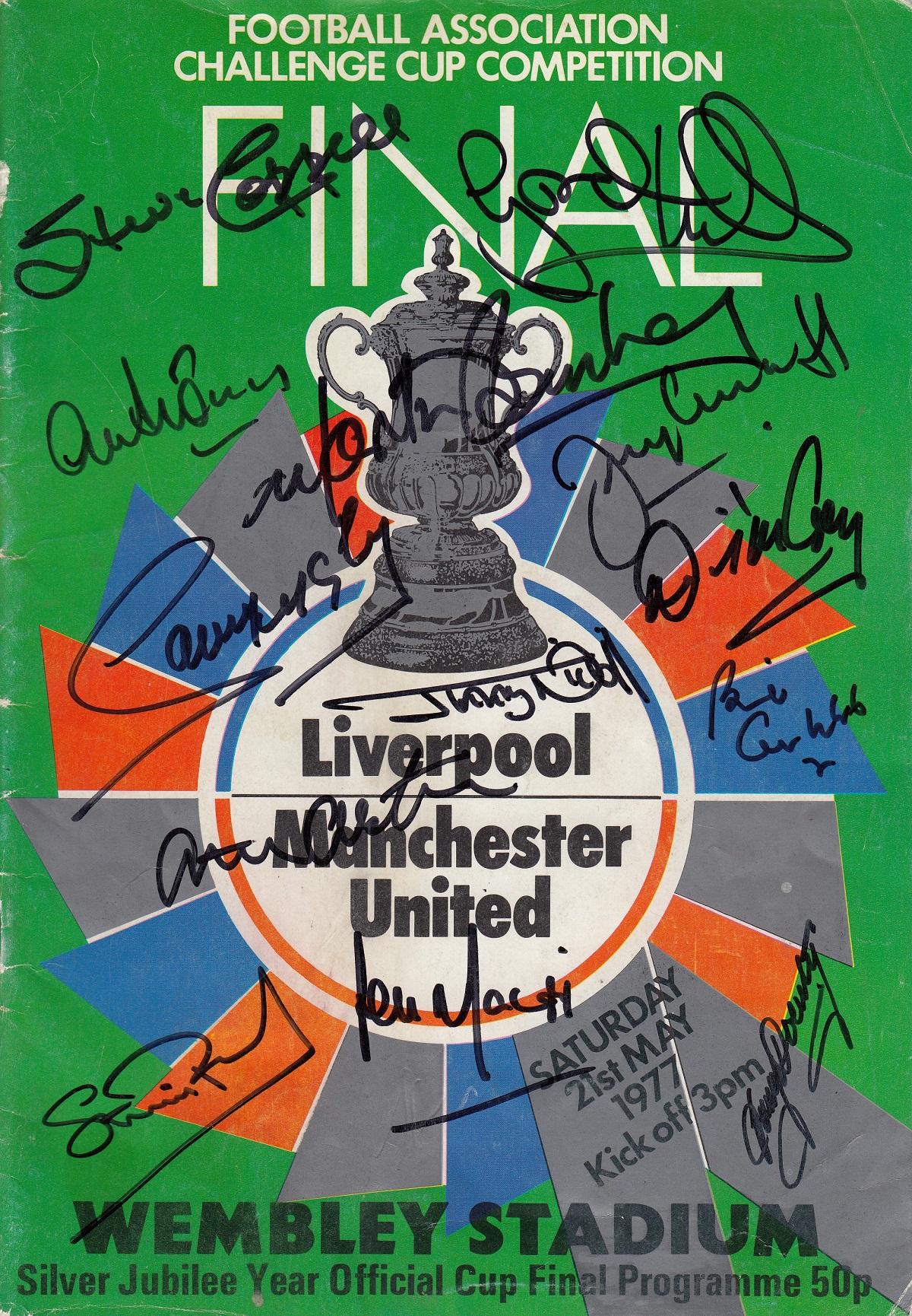 Football Autographed Man United 1977, An Official Programme For The 1977 Fa Cup Final Between Man