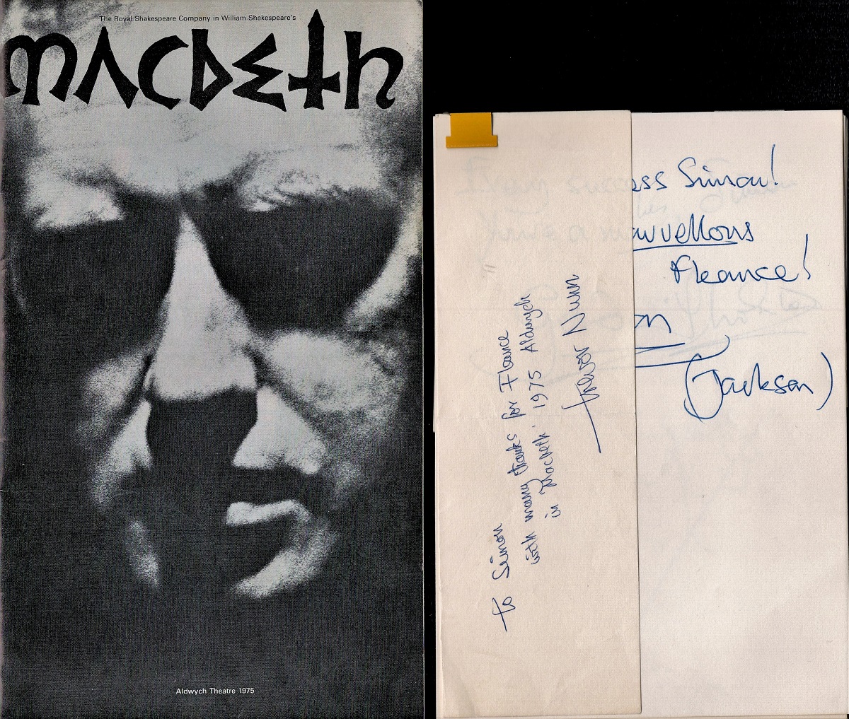 Vintage Macbeth theatre programme plus cast signed cards/ autographs taken from the Aldwych Theatre,