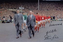 Autographed Man United 12 X 8 Photo - Col, Depicting Matt Busby Leading His Team Out At Wembley