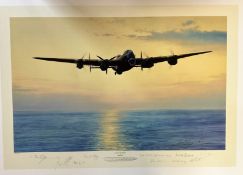 WW2 Robert Taylor Multi Signed Colour 32x23 Limited Edition 10/275 Print Titled 'Coast In Sight'.