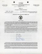 Tommy Lee Jones signed management contract dated 25th July 1983July 1983. On A4 paper, this contract