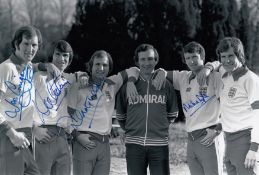 Autographed England 12 X 8 Photo - B/W, Depicting Manchester City's Corrigan, Watson, Tueart,