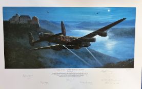 WW2 Mark Postlethwaite Multi signed Colour 28x18 Print Titled 'Dambusters- Approaching The Eder'.