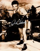 Boxing, Jake LaMotta signed vintage black and white photograph signed in silver marker pen.