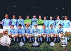 Autographed Manchester City 16 X 12 Photo - Col, Depicting Players Posing With The Charity Shield,