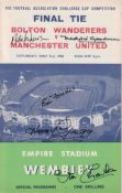 Autographed Man United V Bolton Programme, Fa Cup Final At Wembley In 1958, Signed To The Front