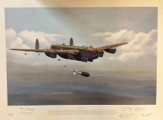 WW2 Maurice Gardner Multi Signed Colour 27x20 Print Titled 'Tallboy Away'. Hand signed in Pencil