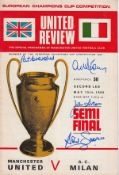 Autographed Man United V Ac Milan Programme, European Cup Semi-Final At Old Trafford In 1969, Signed