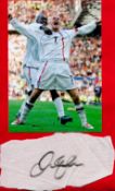 DAVID BECKHAM signed Swatch cut from England Shirt with Photo. Good condition. All autographs come