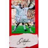 DAVID BECKHAM signed Swatch cut from England Shirt with Photo. Good condition. All autographs come