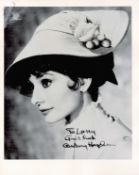 Audrey Hepburn vintage signed 10x8 black and white photograph dedicated to Larry, inscribed Good