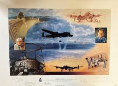 WW2 John Young Multi Signed Colour 27x20 Print Titled 'Operation Chastise' Signed in pencil by