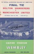 Autographed Man United V Bolton Programme, Fa Cup Final At Wembley In 1958, Signed To The Front