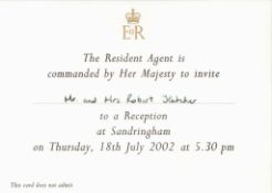 Royal invitation to The Queens Reception at Sandringham dated 18th July 2002. This beautiful 7x5