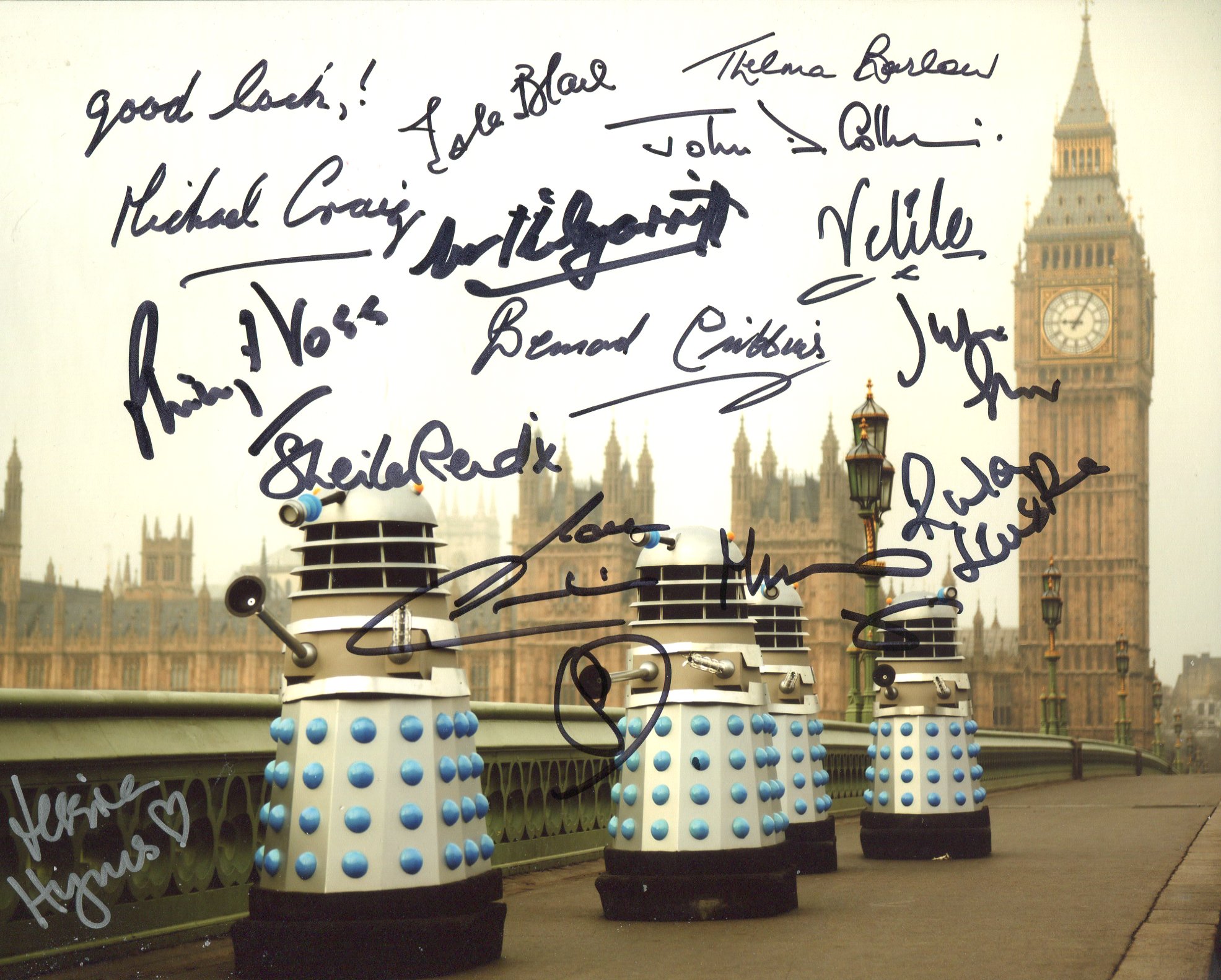 Doctor Who photo signed by THIRTEEN stars of the series, Michael Craig, Philip Voss, Sheila Reid,