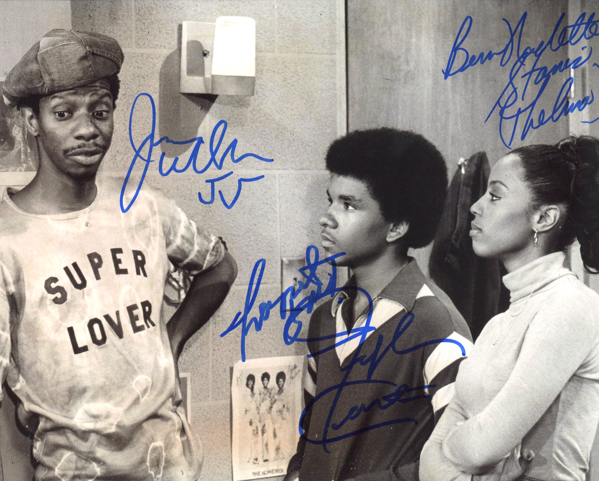 Good Times American sitcom photo signed by actor Jimmy Walker and two other cast members from the