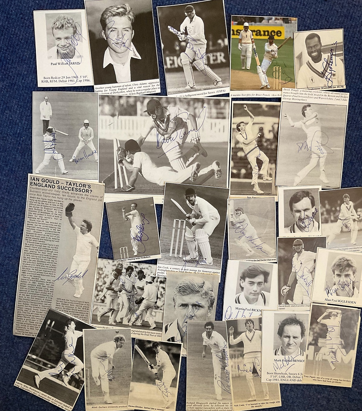 Cricket collection of 26 Signatures on newspaper clippings/magazine cuttings. All black and white,