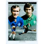 Football Ron Harris and Peter Bonetti Chelsea Legends signed 16x12 colourised montage photo. Good