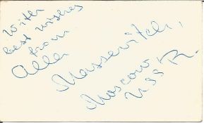 Professor Alla G Massevitch signed business card. Vice president Astronomical Council. Good