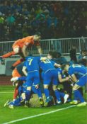 Football Arijanet Muric signed 12x8 colour photo pictured celebrating while playing for Kosovo.