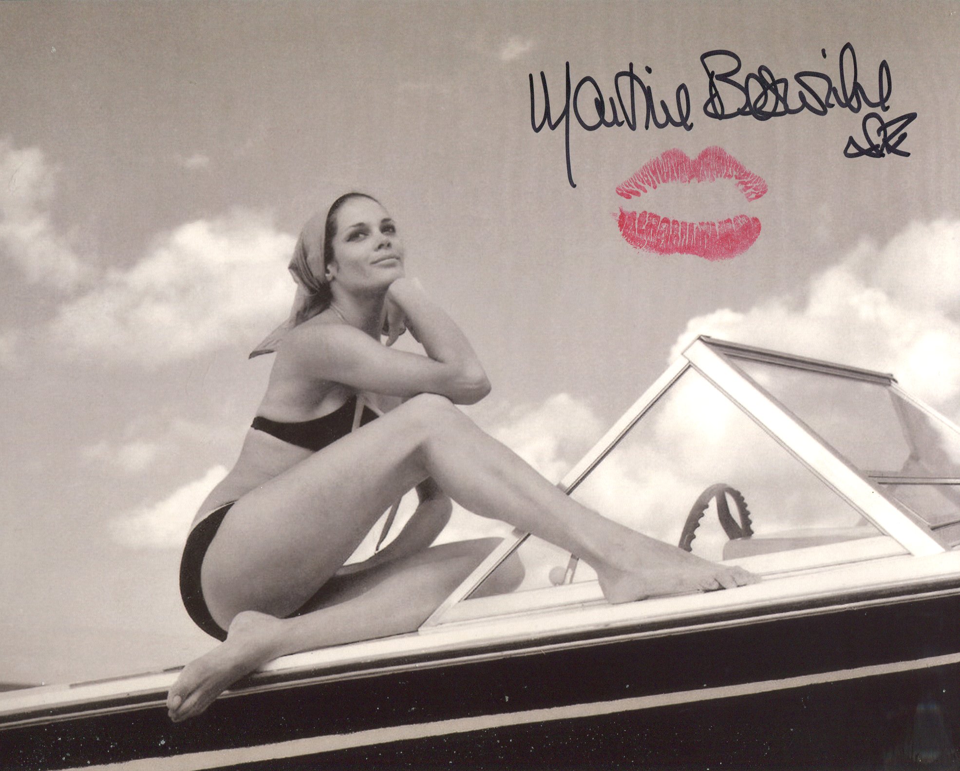 007 Bond girl Martine Beswick signed and physically kissed Thunderball photo to leave a lipstick