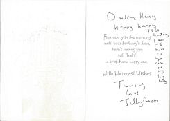 Jilly Cooper signed birthday card. English author. She began her career as a journalist and wrote